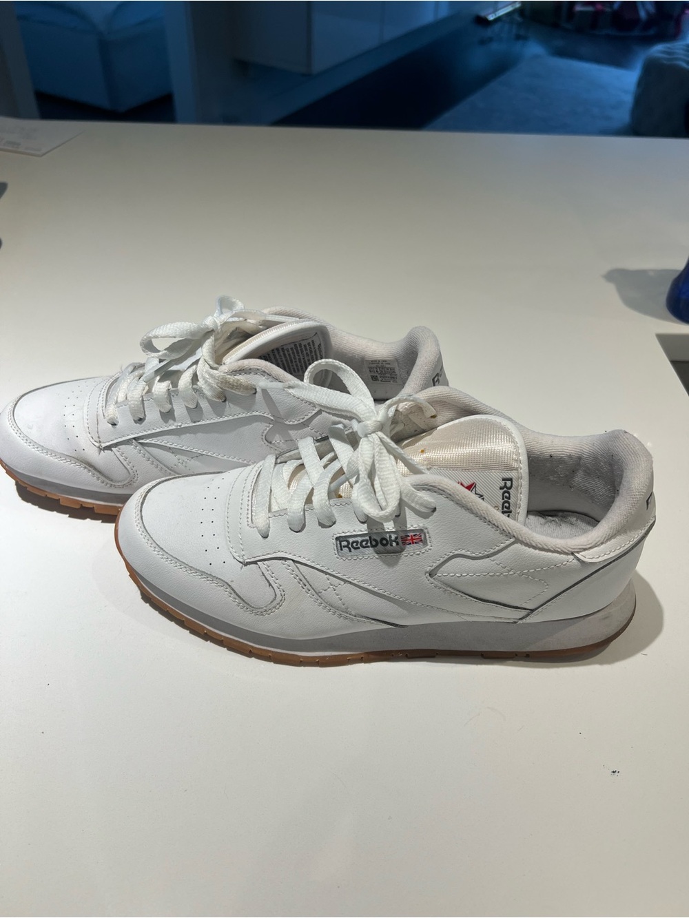 Reebok Kids White Leather Retro Sneakers with Gum Outsole